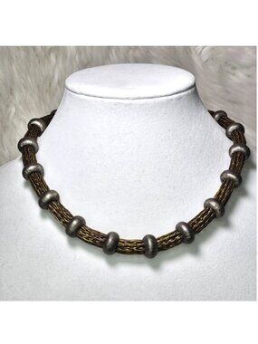 Mariella Pilato Sterling Silver Brass Handwoven Viking Collar Necklace 18"